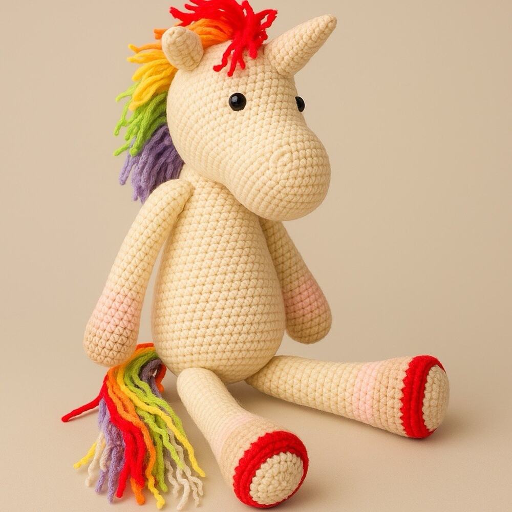 Handmade Rainbow Unicorn Crochet Doll Amigurumi Pride Adorable Gift 16”
